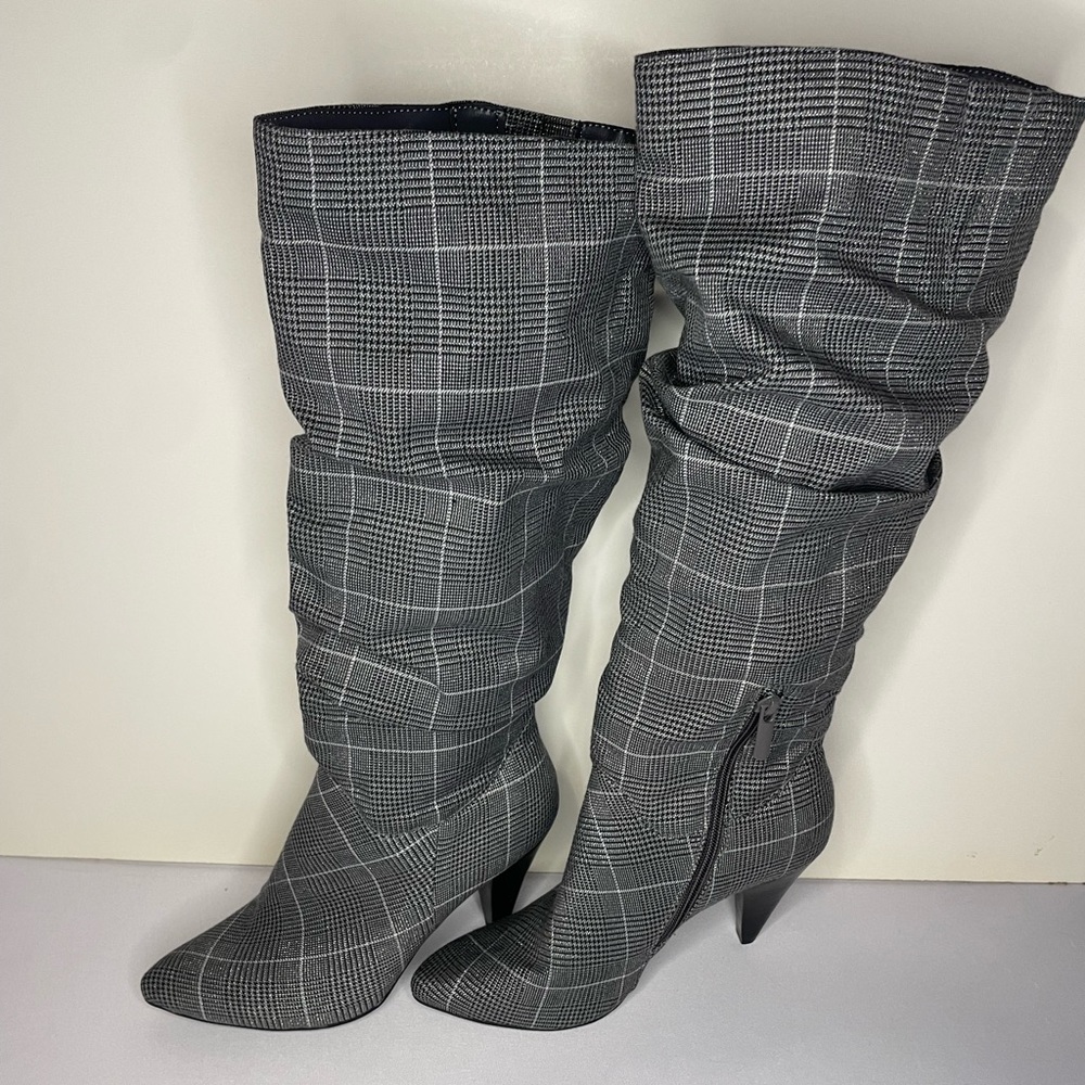TALBOTS RUCHED SLOUCHED DRESS BOOTS SPARKLY SILVER/BLACK SIZE 6M